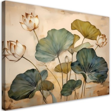 Quadro su tela, Iris Foglie Piante Fiori - 90x60