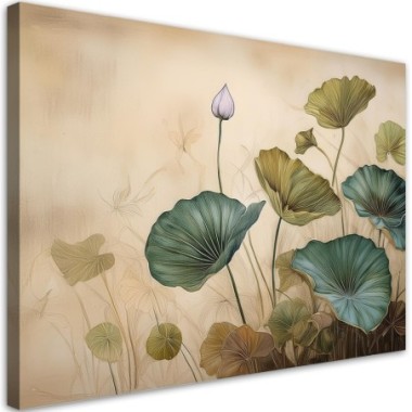 Quadro su tela, Gigli Foglie Piante - 90x60