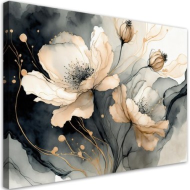 Quadro su tela, Fiori beige ad acquerello - 90x60