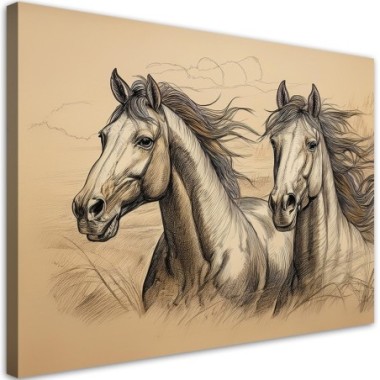 Quadro su tela, Cavalli d'epoca beige - 120x80