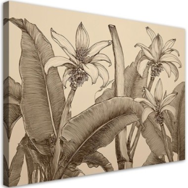 Quadro su tela, Fiori di foglie beige - 100x70