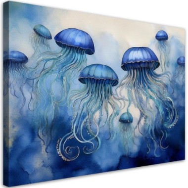 Quadro su tela, Medusa marina blu - 90x60