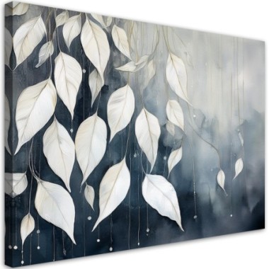 Quadro su tela, Foglie grigie Astratto - 90x60