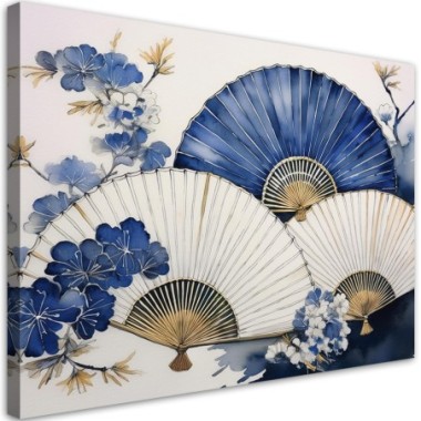 Quadro su tela, Ventaglio giapponese blu - 60x40