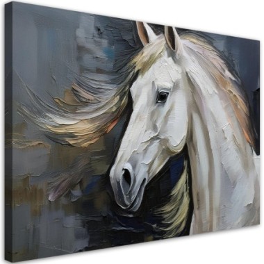 Quadro su tela, Cavallo bianco dipinto - 120x80