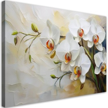 Quadro su tela, Fiori dipinti di bianco - 100x70