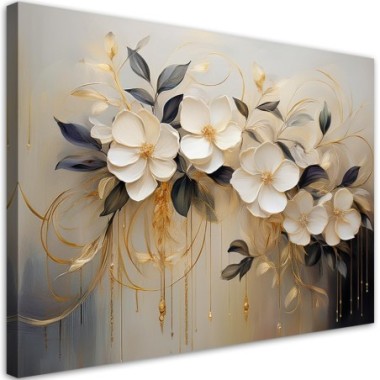 Quadro su tela, Fiori dipinti di bianco - 90x60