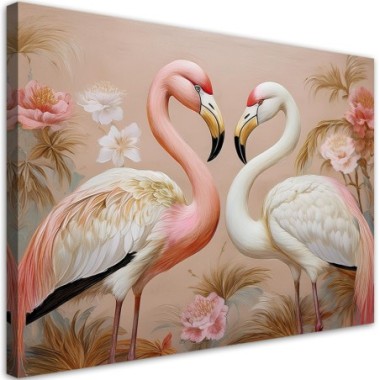 Quadro su tela, Fenicotteri rosa Animali Amore - 120x80