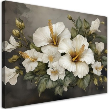 Quadro su tela, Fiore di ibisco bianco - 120x80