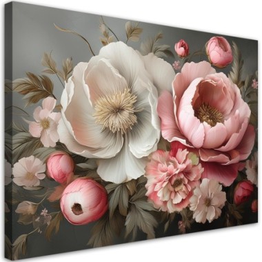 Quadro su tela, Fogliame Rosa Naturale - 120x80