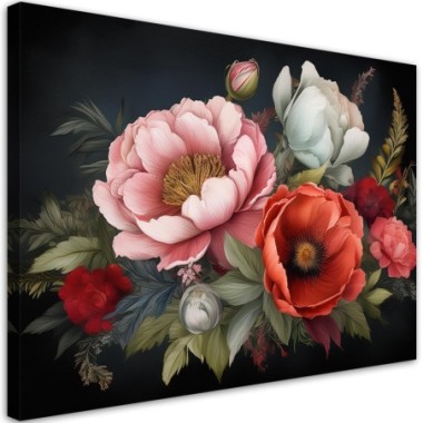 Quadro su tela, Bouquet di fiori colorati - 90x60