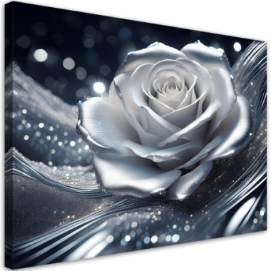 Quadro su tela, Fiore rosa argento - 60x40