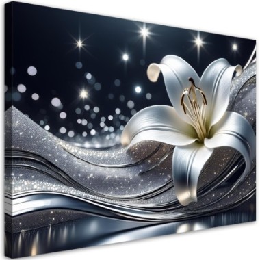 Quadro su tela, Fiore argento naturale - 120x80