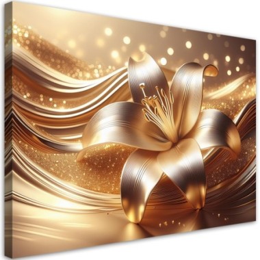 Quadro su tela, Fiore Glamour Oro - 100x70