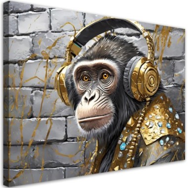 Quadro su tela, Scimmia Cuffie Pop Art - 120x80