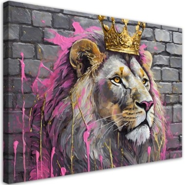 Quadro su tela, Re Leone Rosa - 100x70