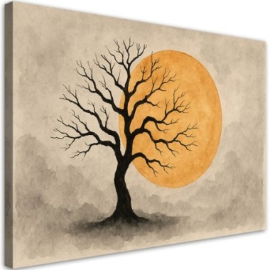 Quadro su tela, Albero Acquerello Luna Minimalismo -...