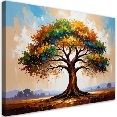 Quadro su tela, Albero della vita colorato Paesaggio...