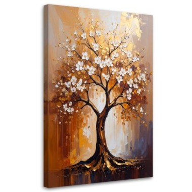 Quadro su tela, Albero della vita dorato Fiori...