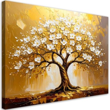 Quadro su tela, Albero della vita in oro Astratto -...