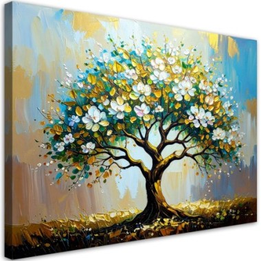 Quadro su tela, Albero della vita verde e dorato -...