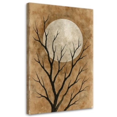 Quadro su tela, Albero Luna Acquerello Beige Vintage...