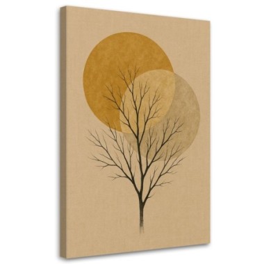 Quadro su tela, Albero Minimalismo Oro Beige Natura...
