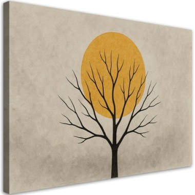 Quadro su tela, Albero Sole Minimalismo Beige - 90x60