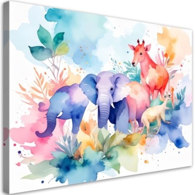 Quadro su tela, Animali africani colorati Acquerello...