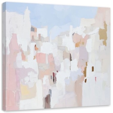 Quadro su tela, Astratti Pastello Macchie Rosa Blu -...