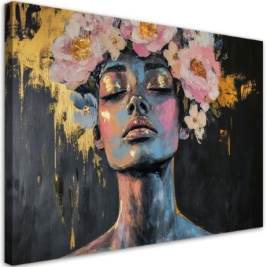 Quadro su tela, Astratti Ritratto di donna con fiori...