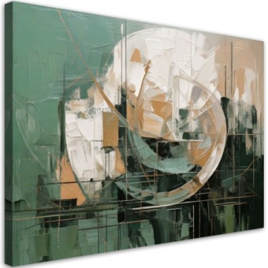 Quadro su tela, Astrattismo cerchio verde oro beige...