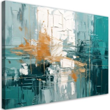 Quadro su tela, Astrattismo dipinto turchese oro -...