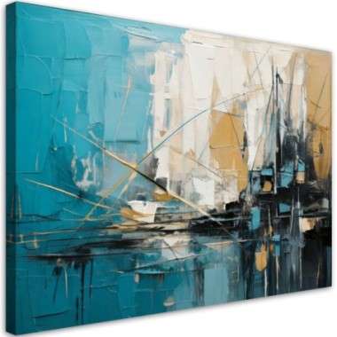 Quadro su tela, Astrattismo olio turchese beige - 60x40