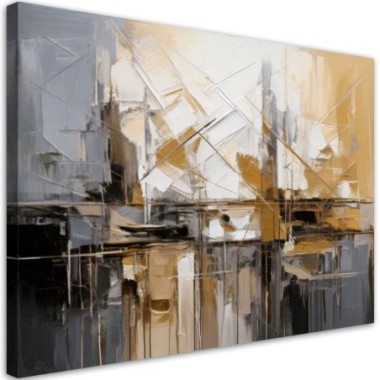 Quadro su tela, Astrattismo oro grigio beige - 100x70