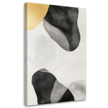 Quadro su tela, Astratto a macchie Oro Grigio Nero -...