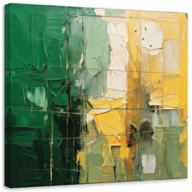 Quadro su tela, Astratto geometrico verde giallo -...