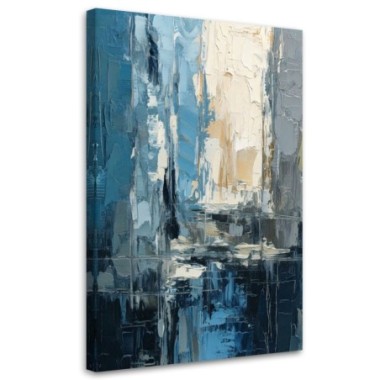 Quadro su tela, Astrazione Città  Acquerello Blu...