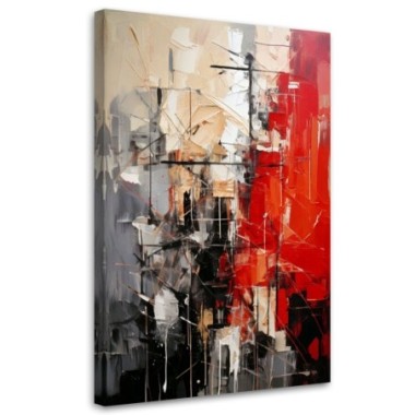 Quadro su tela, Astrazione geometrica Rosso Grigio...
