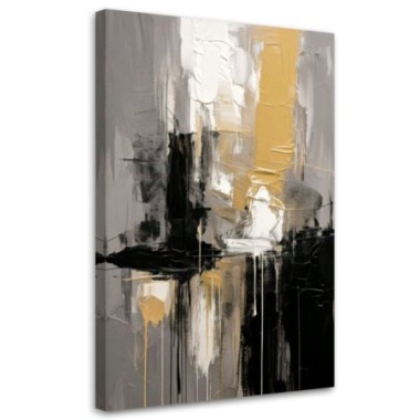 Quadro su tela, Astrazione Moderna Grigio Oro Nero...