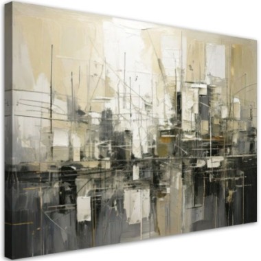 Quadro su tela, Astrazione moderna in grigio e beige...