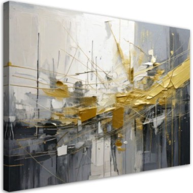 Quadro su tela, Astrazione moderna in grigio e oro -...