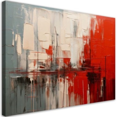 Quadro su tela, Astrazione moderna in rosso e beige...