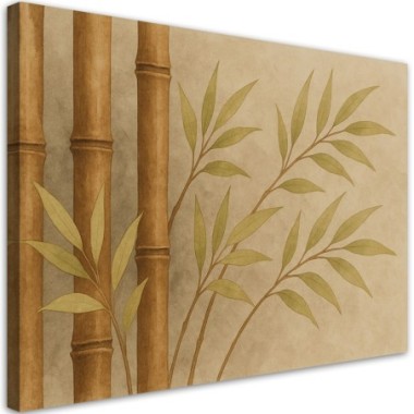 Quadro su tela, Bambà¹ Foglie Acquerello Beige...