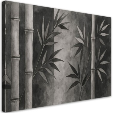 Quadro su tela, Bambà¹ Foglie Acquerello Grigio...