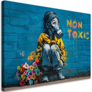 Quadro su tela, Bambina con fiori Street Art - 120x80