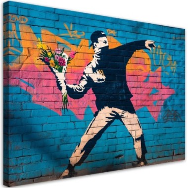 Quadro su tela, Banksy â€˜Flower Thrower' Street Art...