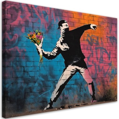 Quadro su tela, Banksy â€œFlower Throwerâ€ - 60x40