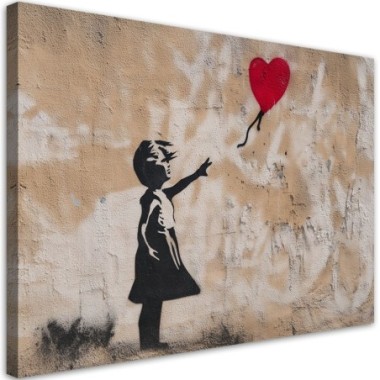 Quadro su tela, Banksy Ragazza con palloncino Beige...