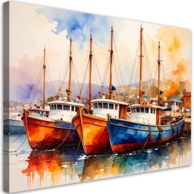 Quadro su tela, Barche colorate Navi nel porto - 100x70
